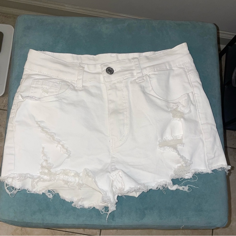 White Distressed Women Shorts